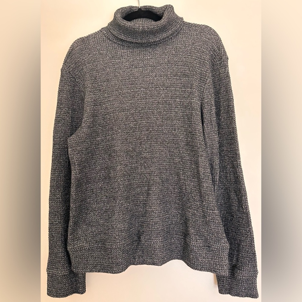 Gray Waffle Knit Turtleneck Sweater